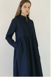 Tailored Collared Midi Linen Shirt Dress with Gathered Waist